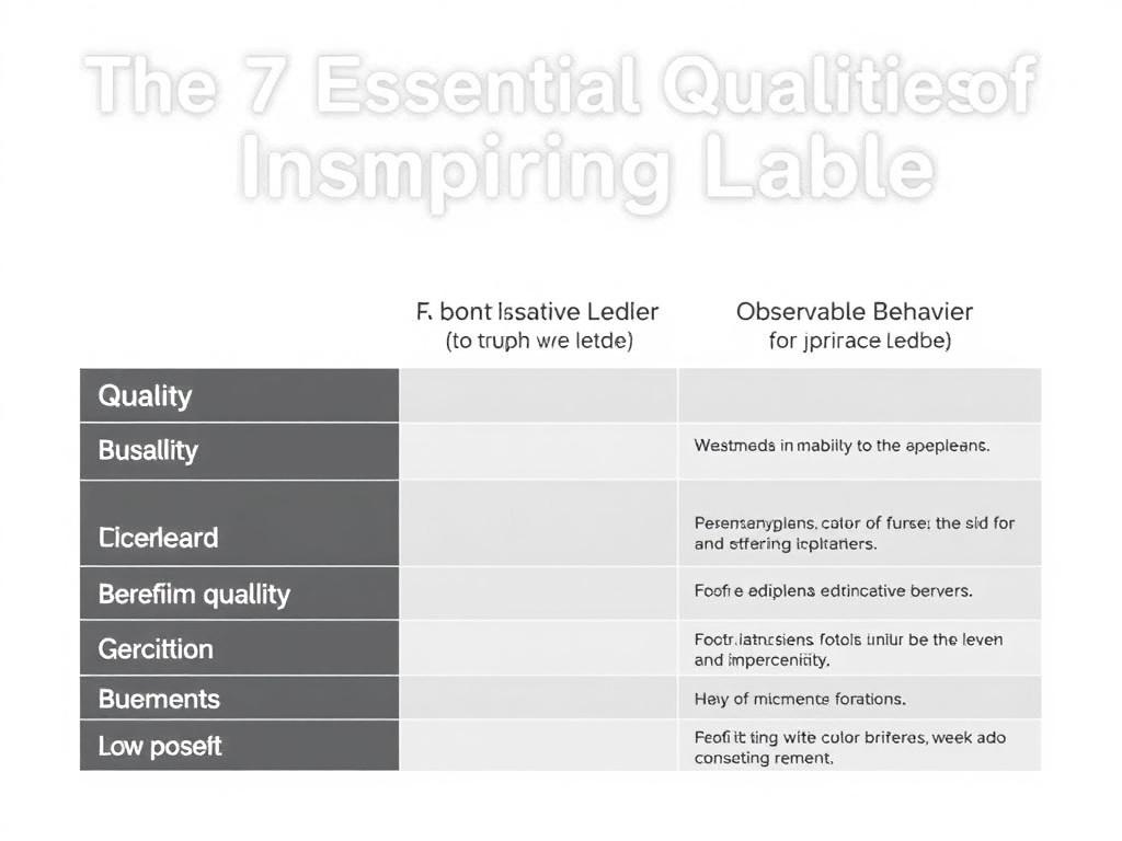     Las 7 Cualidades Esenciales de un Líder Inspirador. Tabla comparativa: Cualidad, comportamiento observable y beneficio
